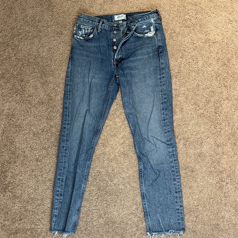 Agolde Dark Blue Distressed Skinny Jeans - Jamie